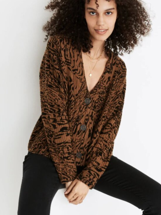 Madewell Sweaters - Madewell Tigerized Cameron Ribbed Cardigan Sweater in Coziest Yarn Small